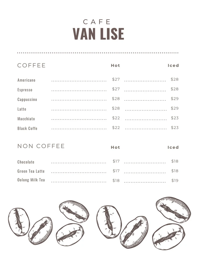 White Minimalist Illustration Coffee-Shop Menu Template