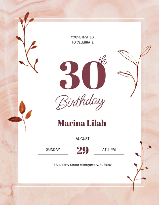 Orange Marble and Brown 30th BirthdayParty Template