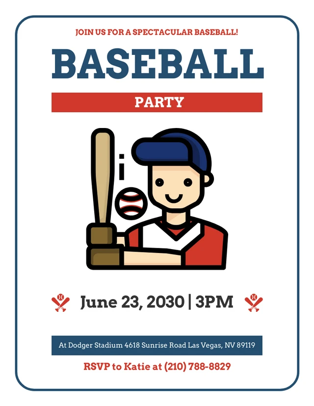 Minimalist Design With Illustration Baseball Party Invitations Template