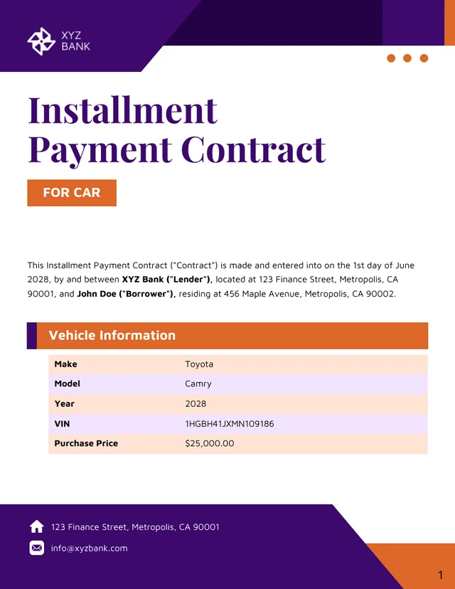 Installment Payment Contract for Car Template - Pagina 1