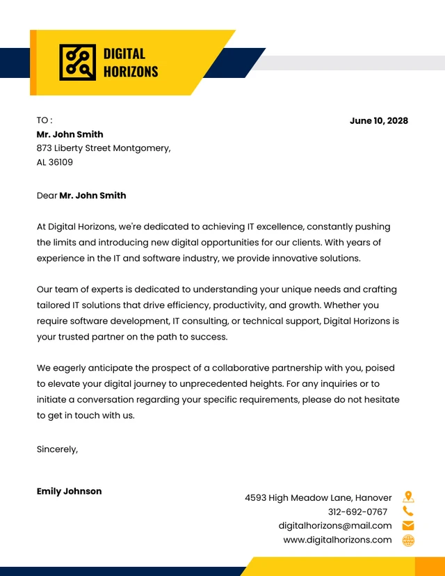 Modern Navy And Yellow IT And Software Letterhead Template