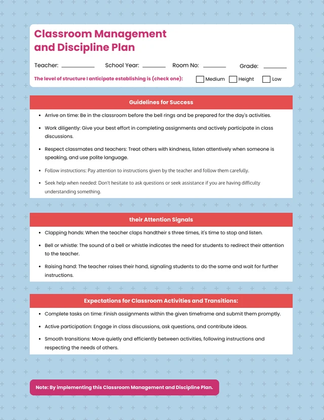Blue And Red Simple Classroom Management Plan Template