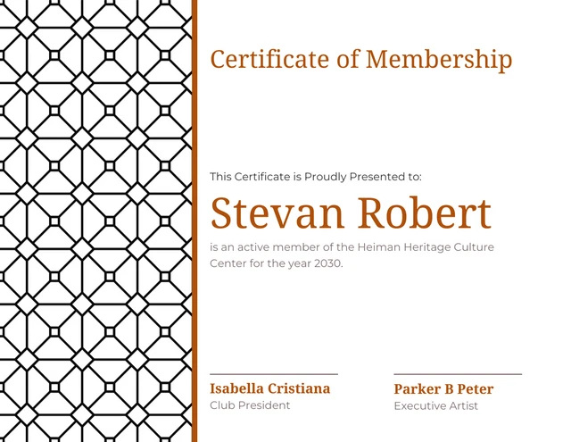 White And Brown Modern Pattern Membership Certificates Template