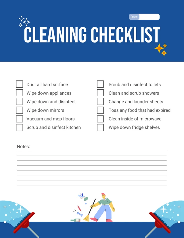 Blue And White Minimalist Cleaning Checklist Template