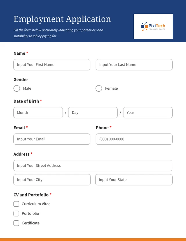 Blue And Orange Minimalist Application Form Template
