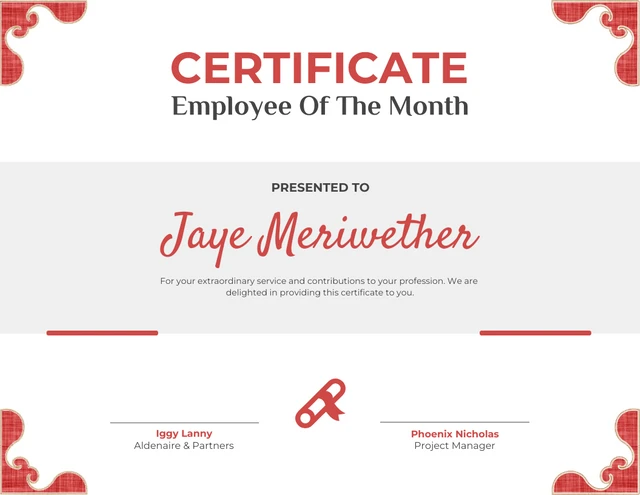 White And Red Abstract Employee-Of-The-Month Certificate Template