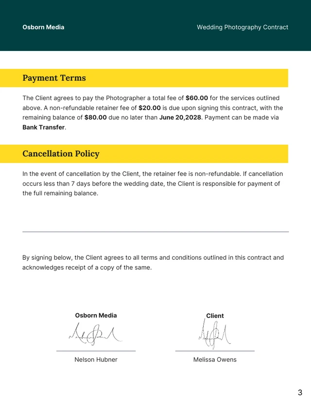 Wedding Photography Contract - Seite 3