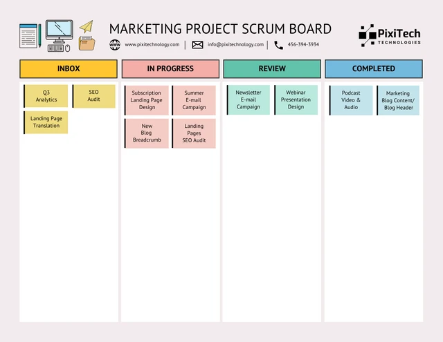 Pastell-Marketing-Projekt-Scrum-Board-Vorlage