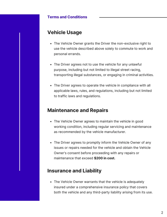 Driving Contract Template - Pagina 2