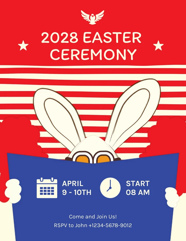 Rote und blaue einfache Illustration der Osterzeremonie-Einladungsvorlage