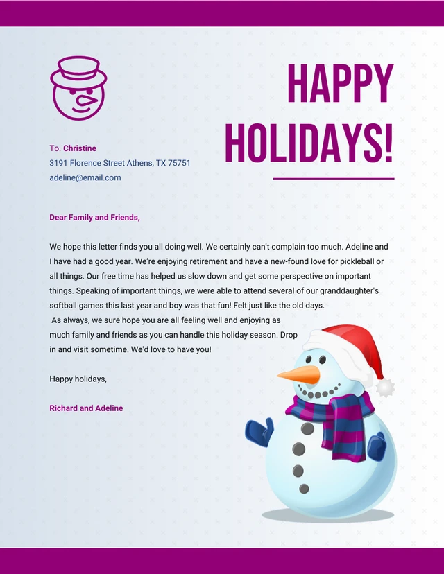 White And Purple Minimalist Illustration Business Happy Holiday Letterhead
