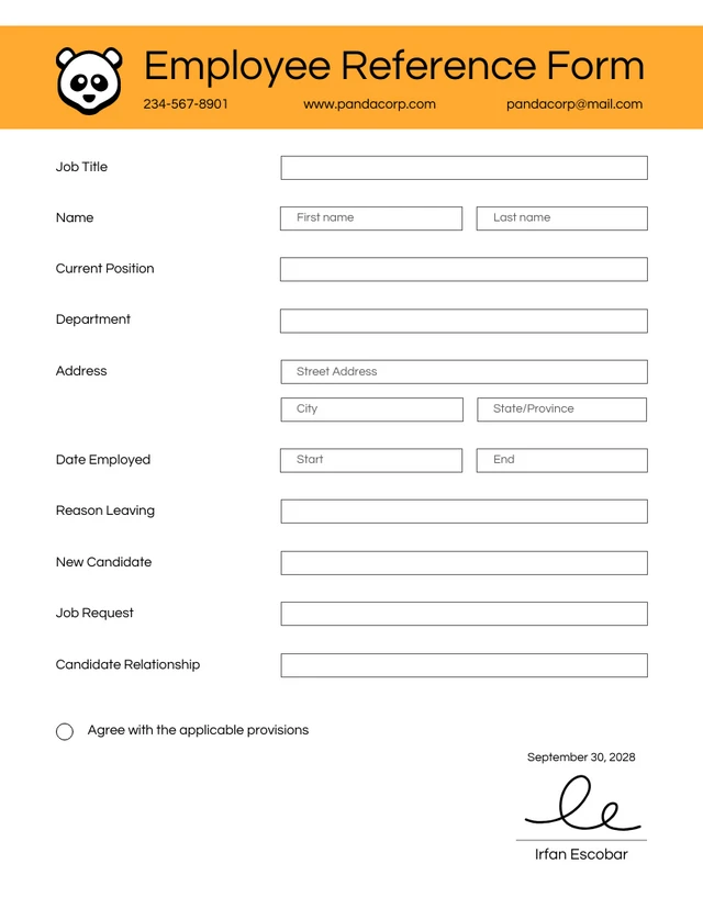 Simple White and Orange Employment Forms Template