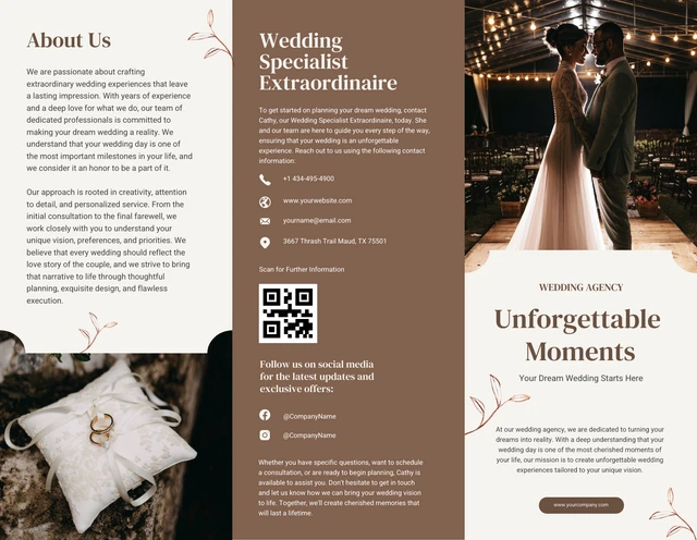 White and Brown Wedding Tri Fold Brochure - Seite 1