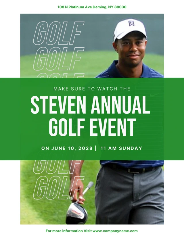 Weiße und grüne einfache Foto-Plakatvorlage für jährliche Golfveranstaltungen