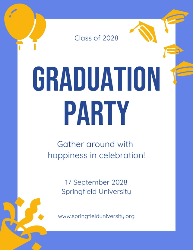 Illustrative Blue and Yellow Graduation Party Invitation Template