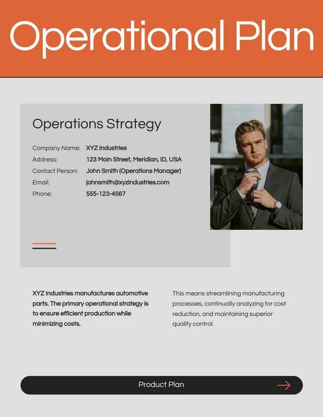 Modern Clean Orange Operational Plan - Page 1