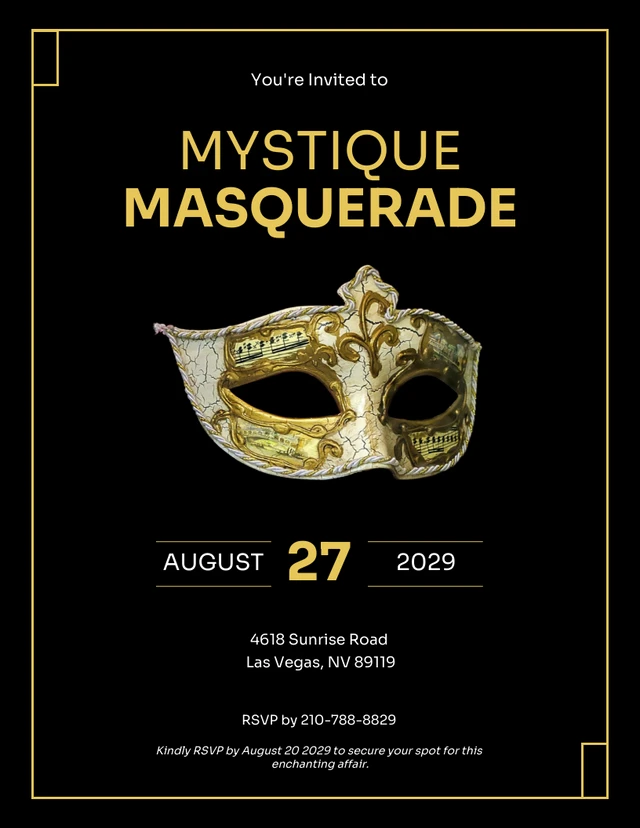 Black And Gold Simple Masquerade Invitation Template