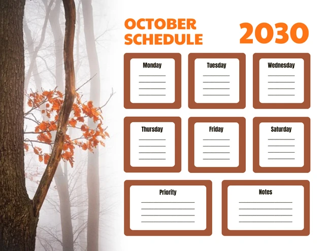White Simple Classic October Schedule Template