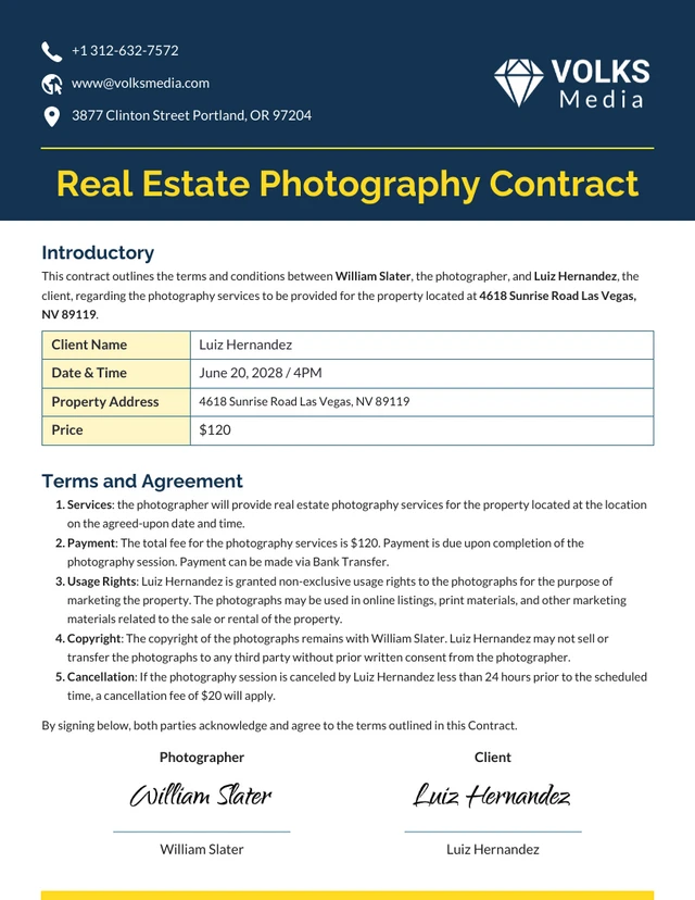 Plantilla de contrato de fotografía inmobiliaria