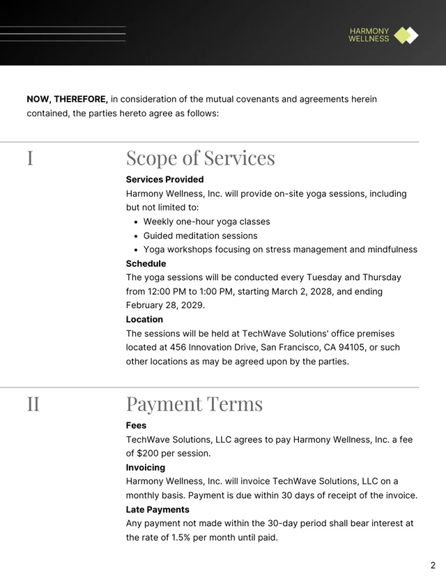 Corporate Yoga Contract Template - صفحة 2