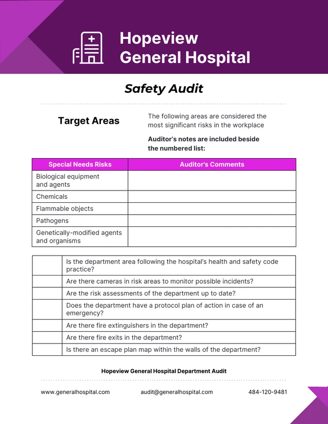Purple and White Modern Safety Audit Form Template