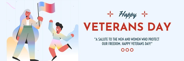 Light Blue And Red Modern Illustration Happy Veteran Day Banner Template