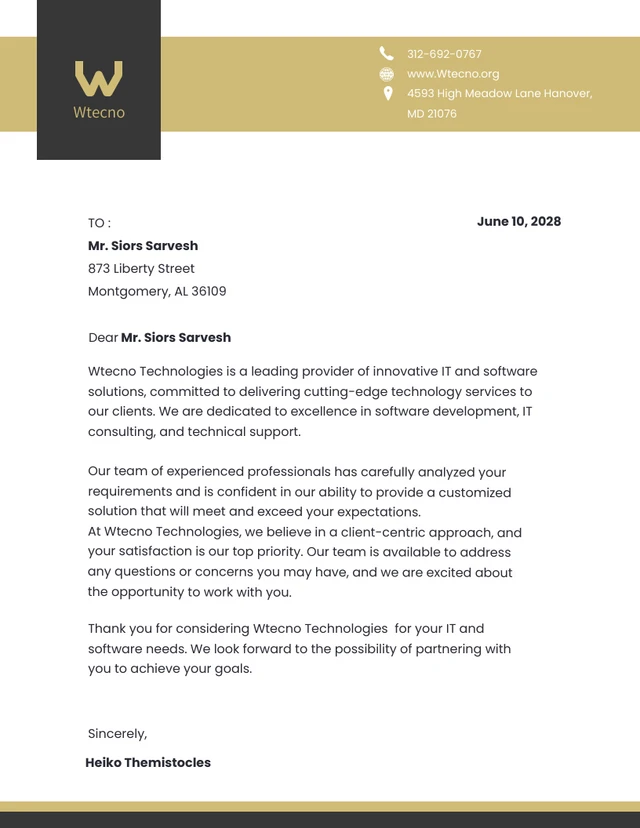 Black Gold Minimalist IT and Software Letterhead Template