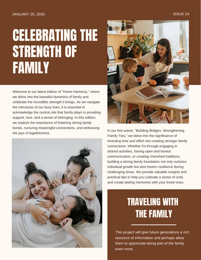 Broken White And Brown Modern Family Newsletter Template