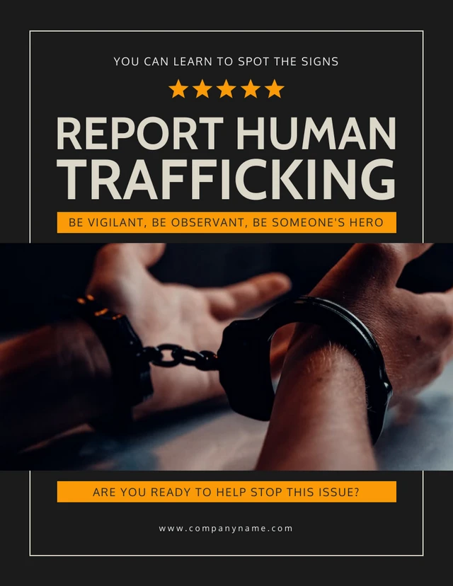 Modèle d'Affiche simple sur la traite des êtres humains en noir et jaune