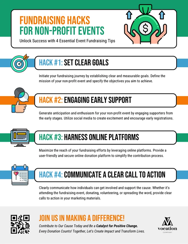 Infografik-Vorlage für Fundraising-Hacks für gemeinnützige Veranstaltungen