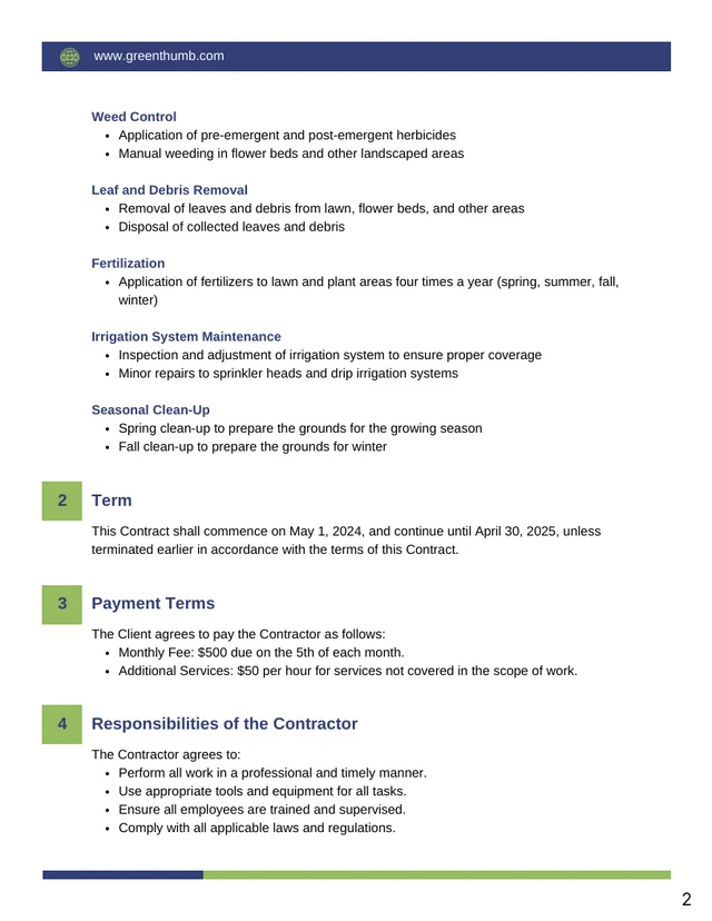 Grounds Maintenance Contract Template - Page 2