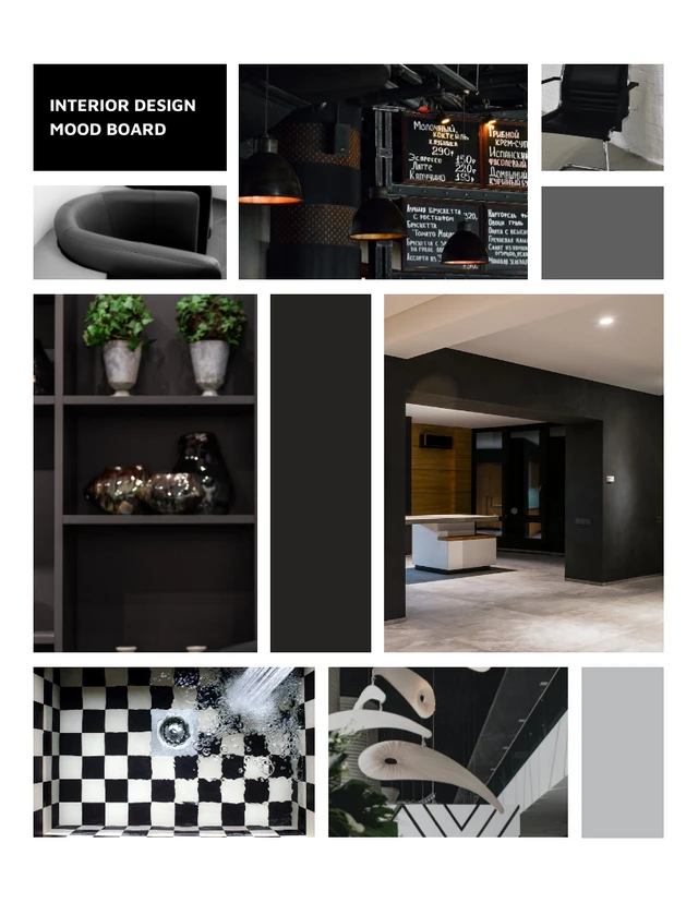 Modern Black and Grey Interior Design Mood Boards Template