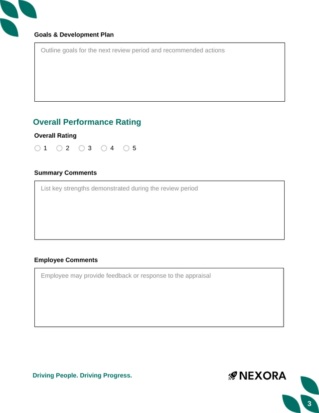 Performance Appraisal Form Template - Page 3