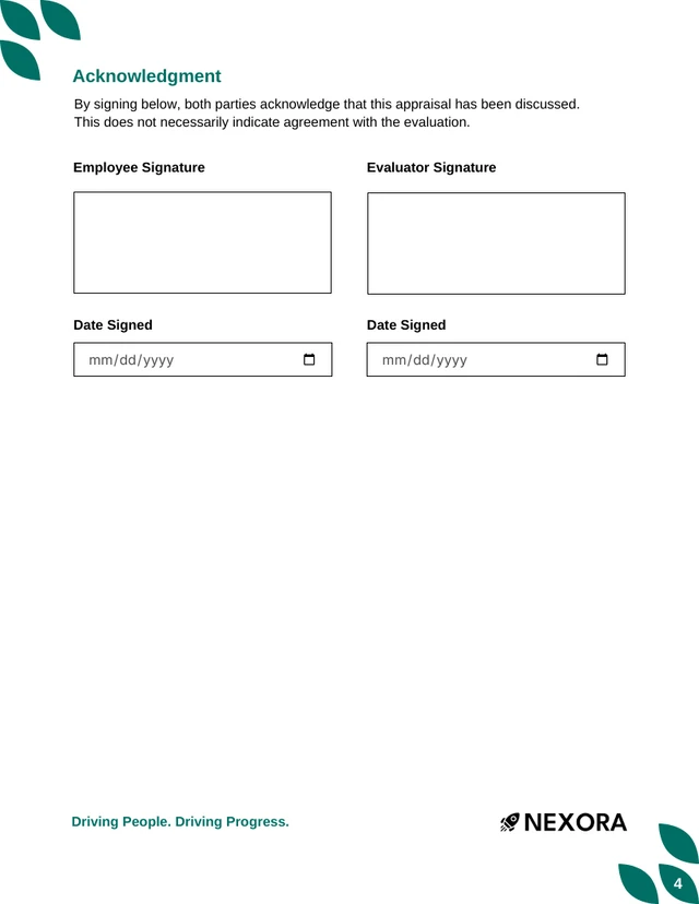 Performance Appraisal Form Template - Page 4