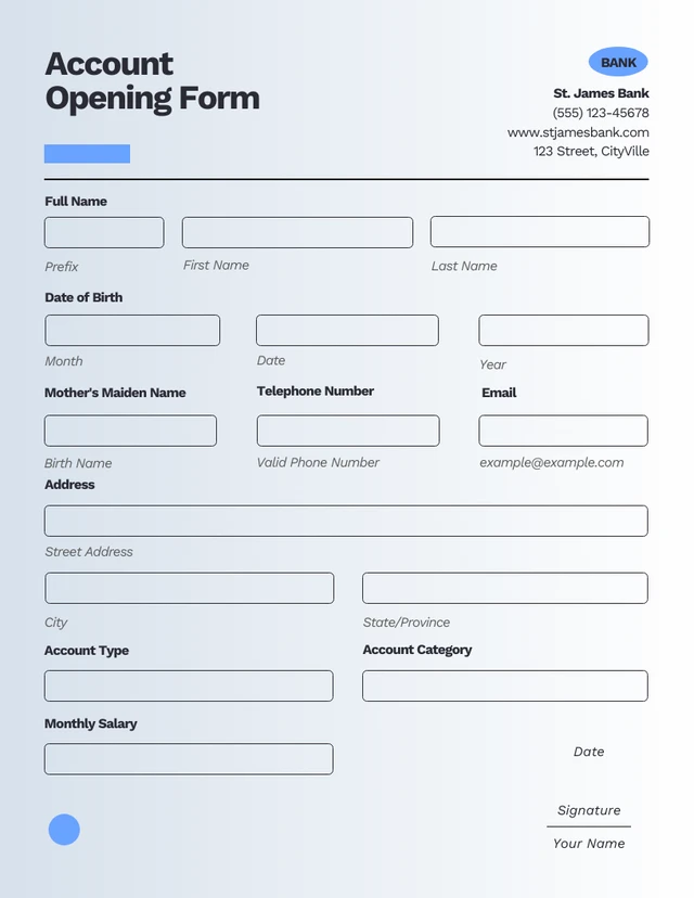 Light Gradient Banking Account Form Template