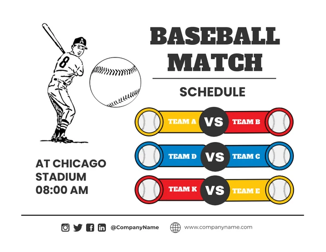 White Minimalist Illustration Baseball Match Schedule Template
