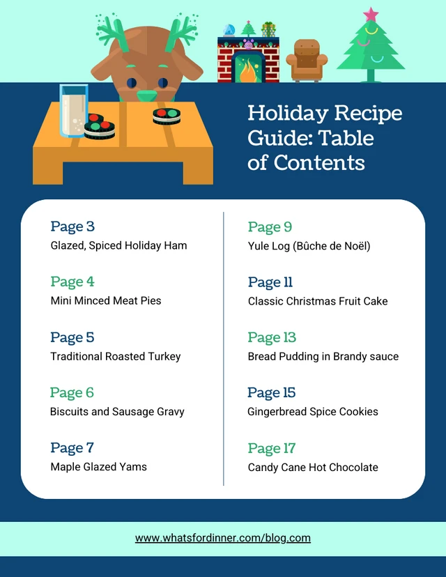 Modèle de table des matières du guide de recettes de vacances mignon
