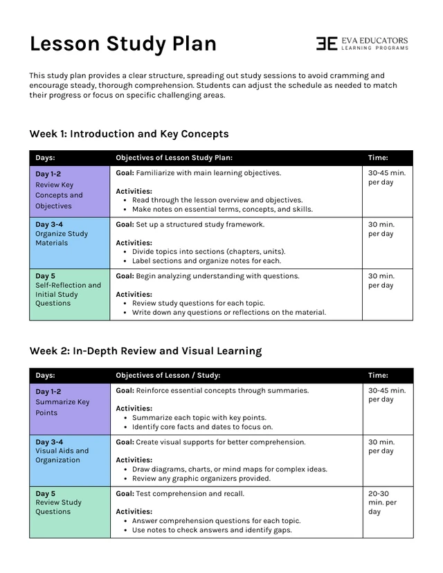 Study Plan Template