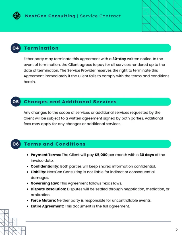 Yearly Contract Template - Page 2