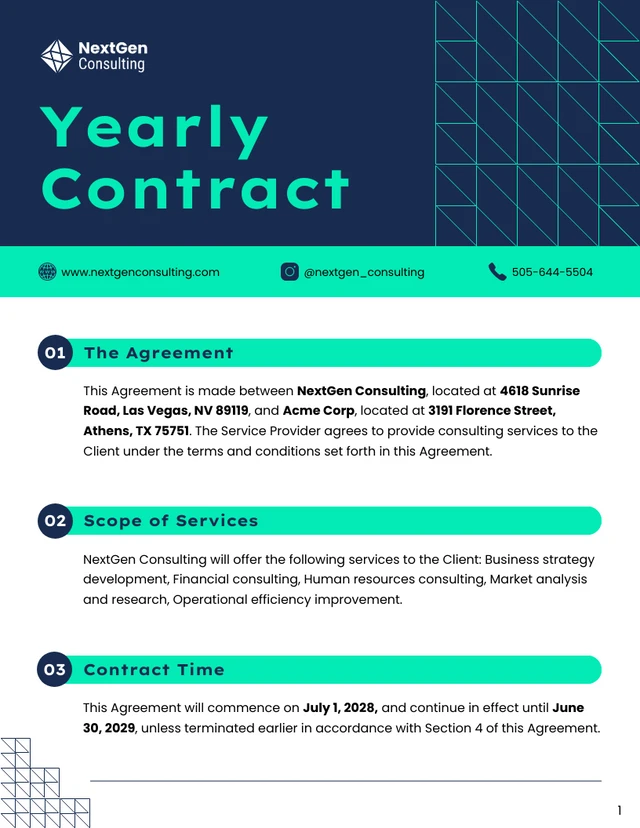 Yearly Contract Template - page 1