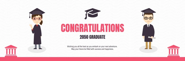 White And Red Modern Simple Illustration Congratulation Graduation Banner Template