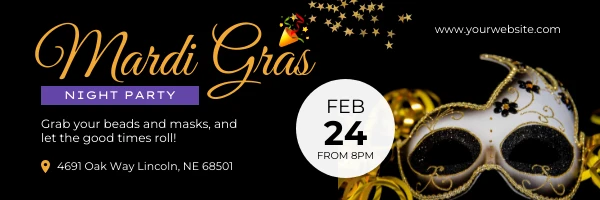 Black And Gold Mardi Gras Party Night Banner