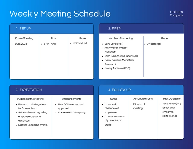Modern Gradient Blue Weekly Employee Schedule Template