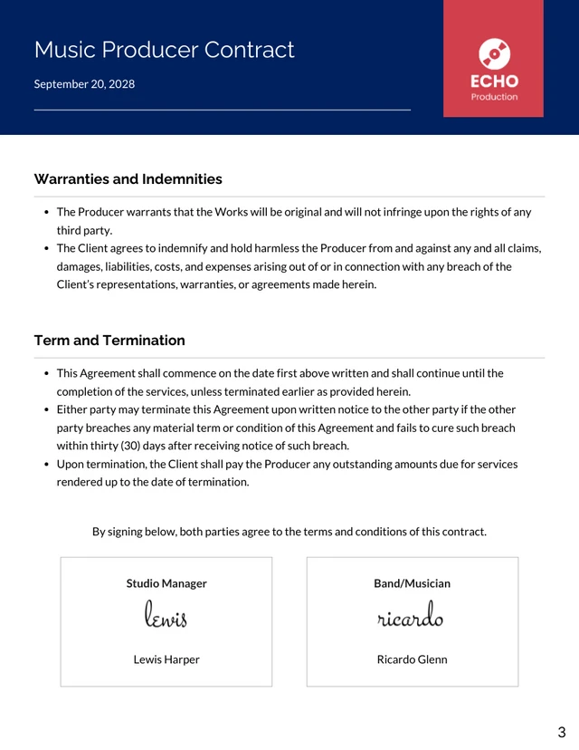 Music Producer Contract Template - Page 3