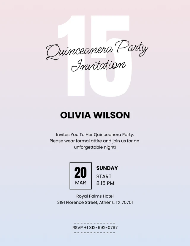 Quinceanera Party Invitation Gradient Blue And Pink Template