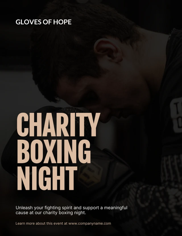 Black Modern Charity Boxing Night Poster Template