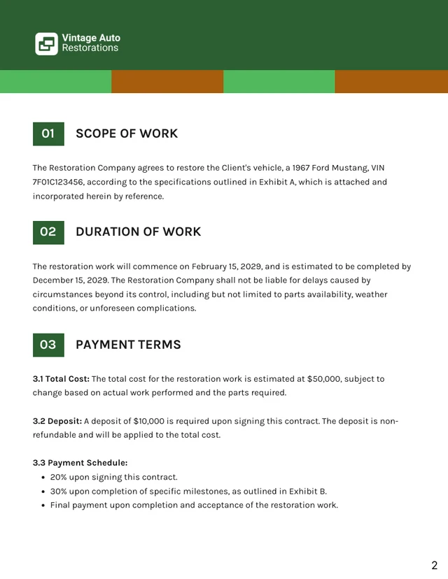 Auto Restoration Contract Template - Seite 2