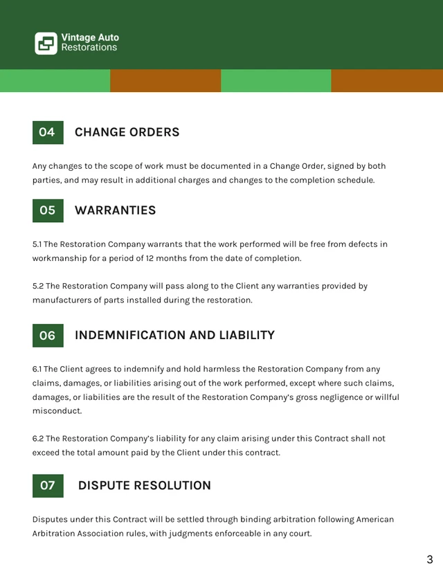 Auto Restoration Contract Template - Pagina 3