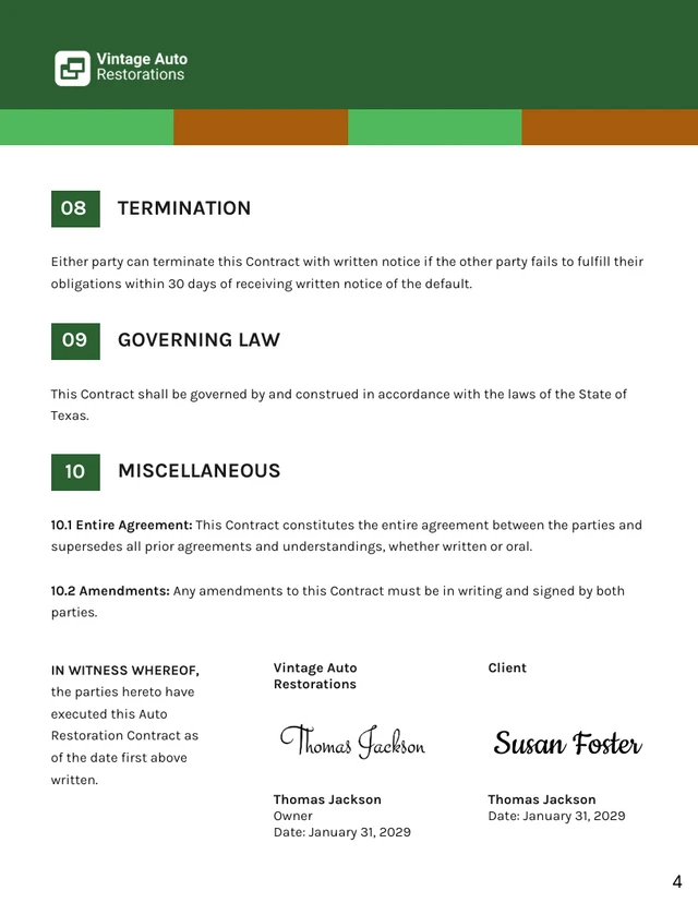 Auto Restoration Contract Template - Page 4
