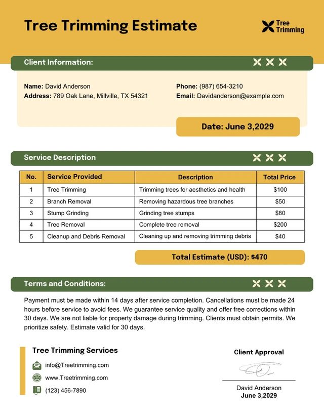 Tree Trimming Estimate Template